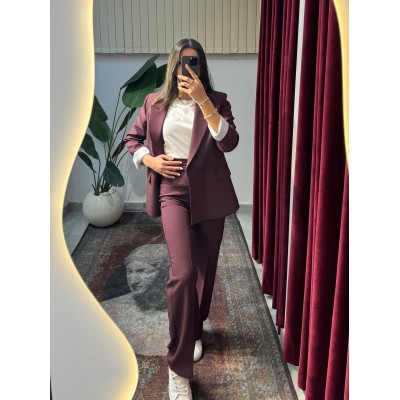 Yüksek Bel Kumaş Pantolon (Bordo)