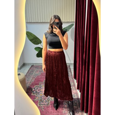 Kırışık Saten Etek (Bordo)